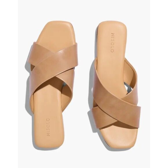EUC WORN ONCE Nisolo Catalina Slide Cross Strap Sandal in Almond Tan Size 8.5 - Picture 3 of 16